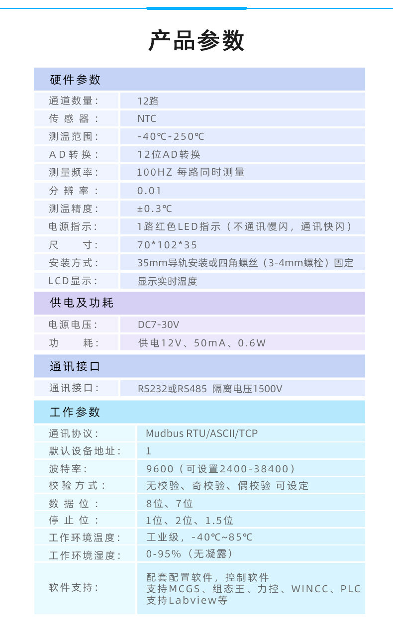 DAM-1200NTC 12路NTC温度采集模块参数