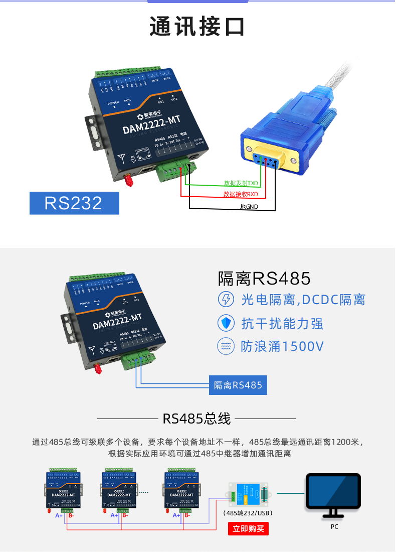 DAM-T2222-MT 工业级数采控制器通讯接口