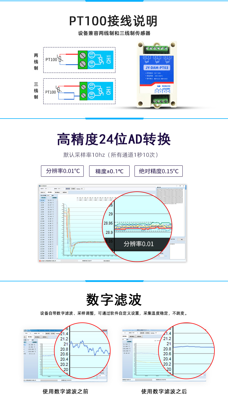 DAM-PT03 温度采集模块接线说明