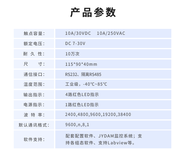 继电器控制模块 JY-DAM-0404D 参数