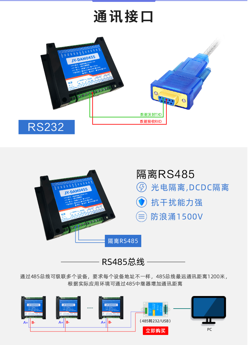 DAM-0455 工业级数采控制器通讯接口