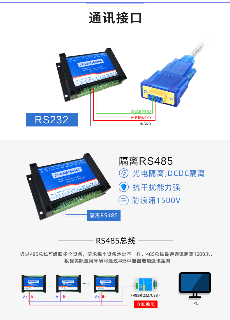 DAM1600AC 模拟量测控模块通讯接口